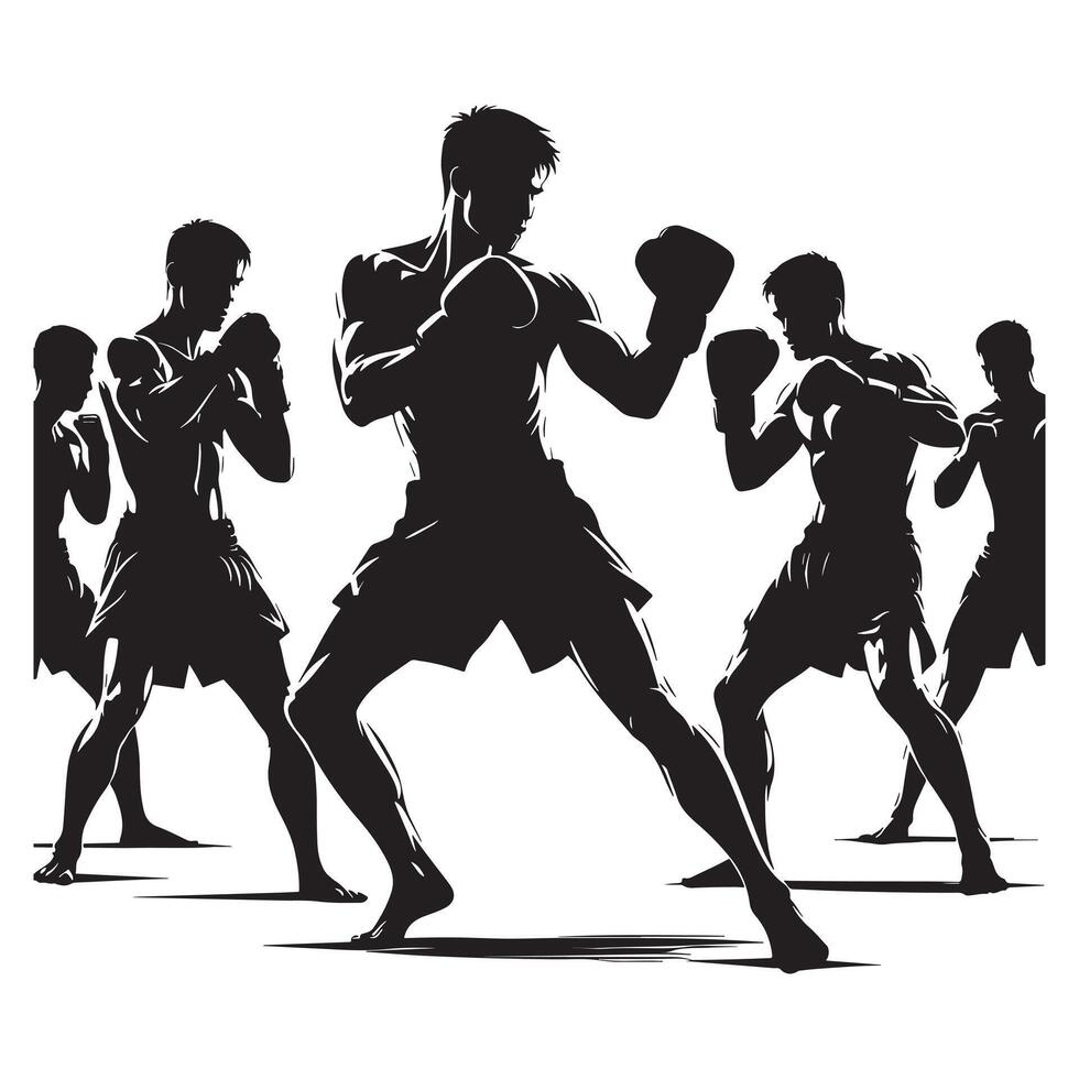 Muay Thai Fighter Silhouette in Black vector