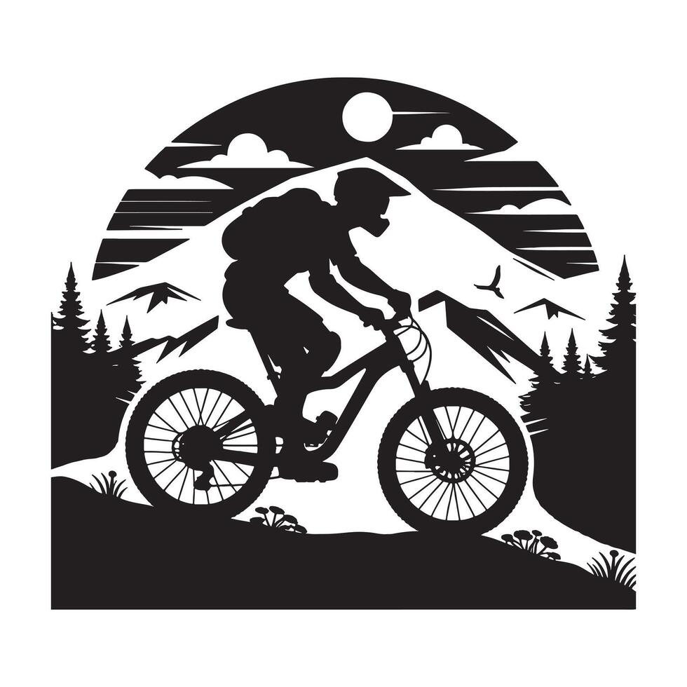 Minimalist Black Silhouette of Mountain Biker vector