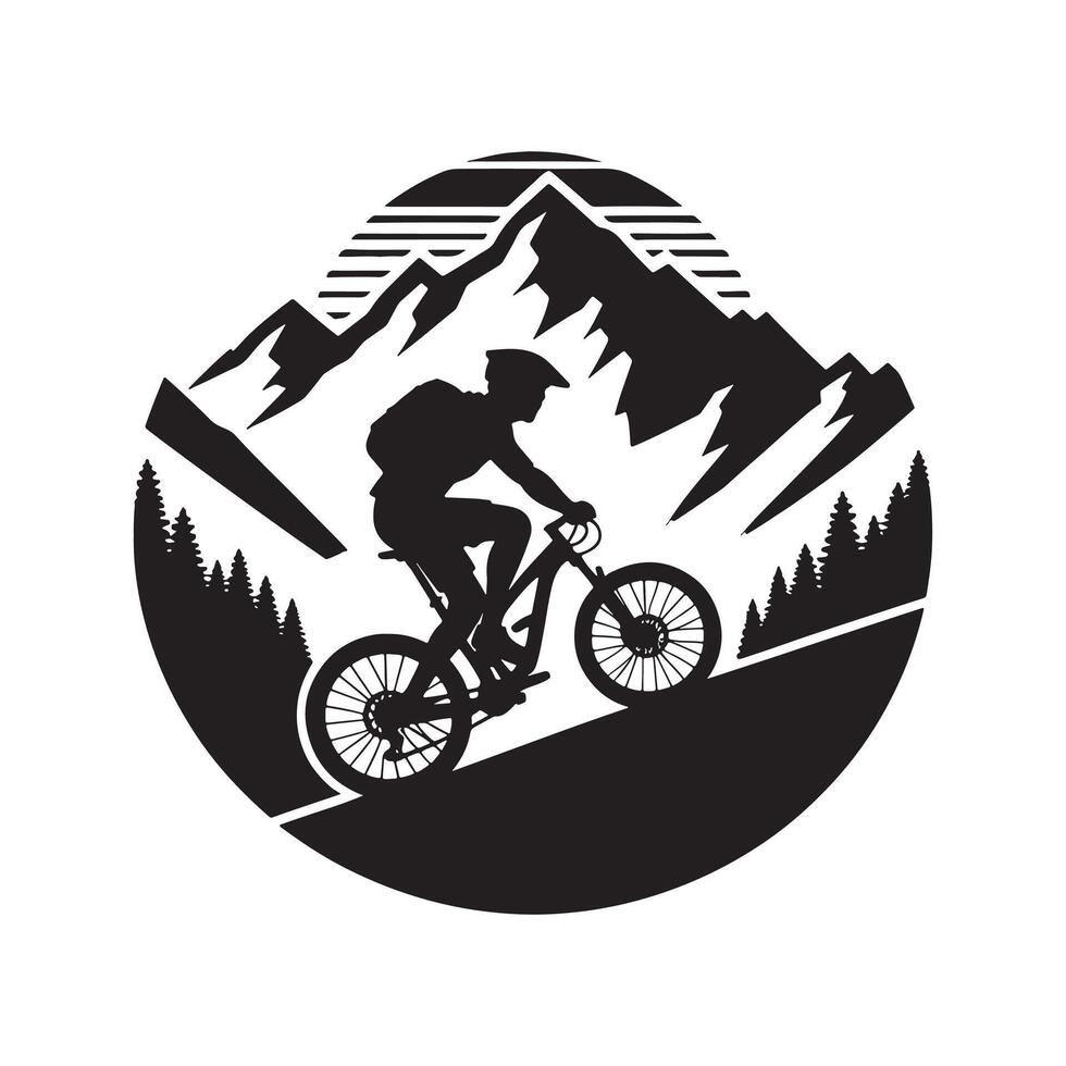 Black Silhouette of Mountain Biker in Motion vector