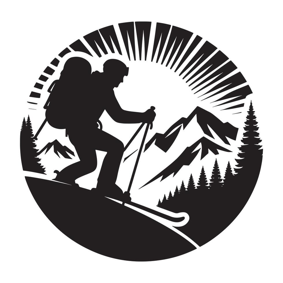 Black Silhouette of Mountain Sports Action vector