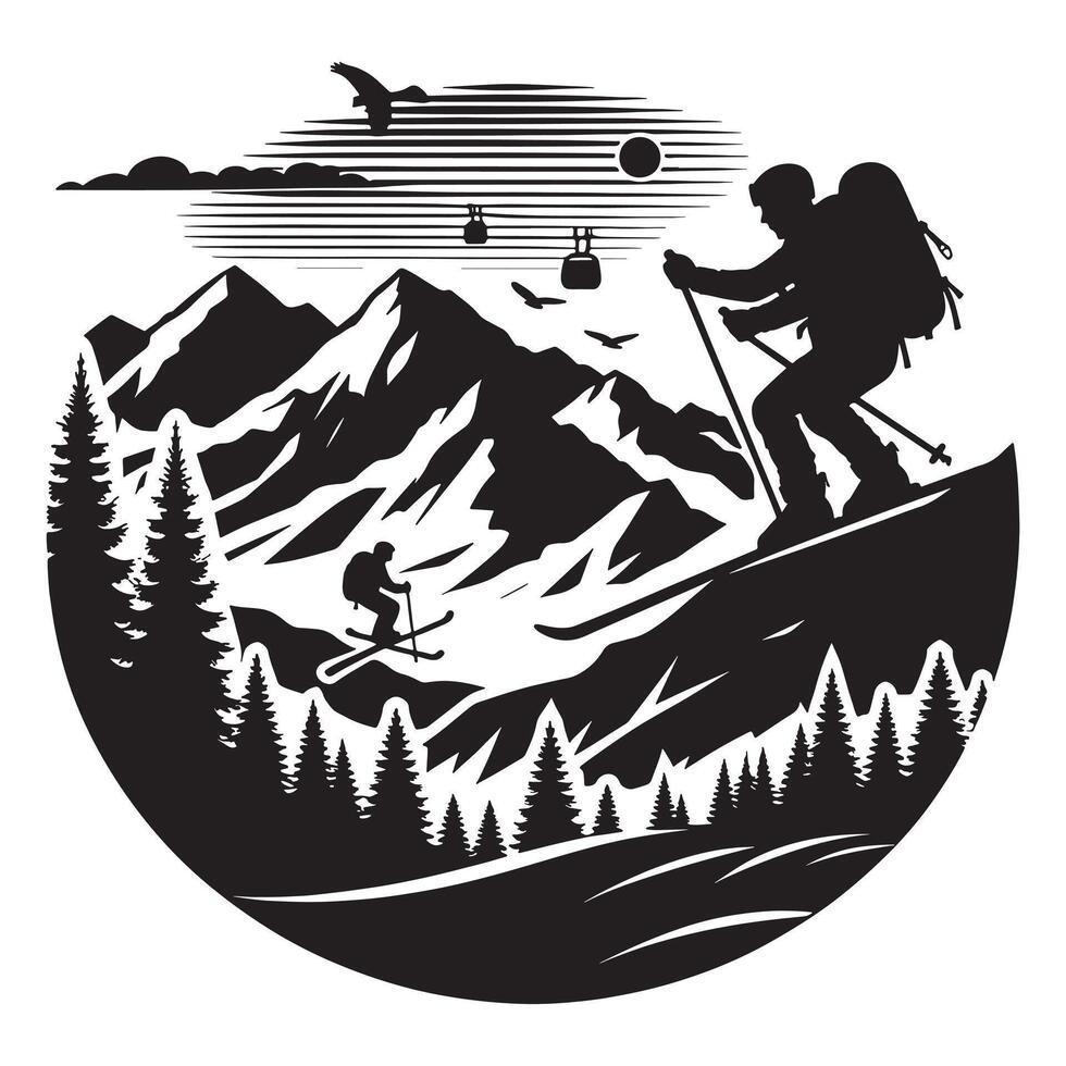 Dynamic Black Silhouette of Mountain Sport vector