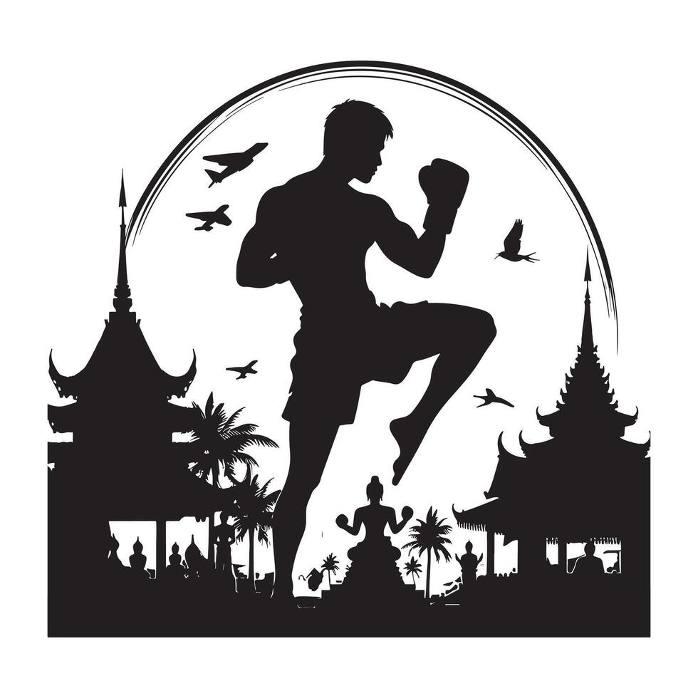 Black Silhouette of Muay Thai Kick vector