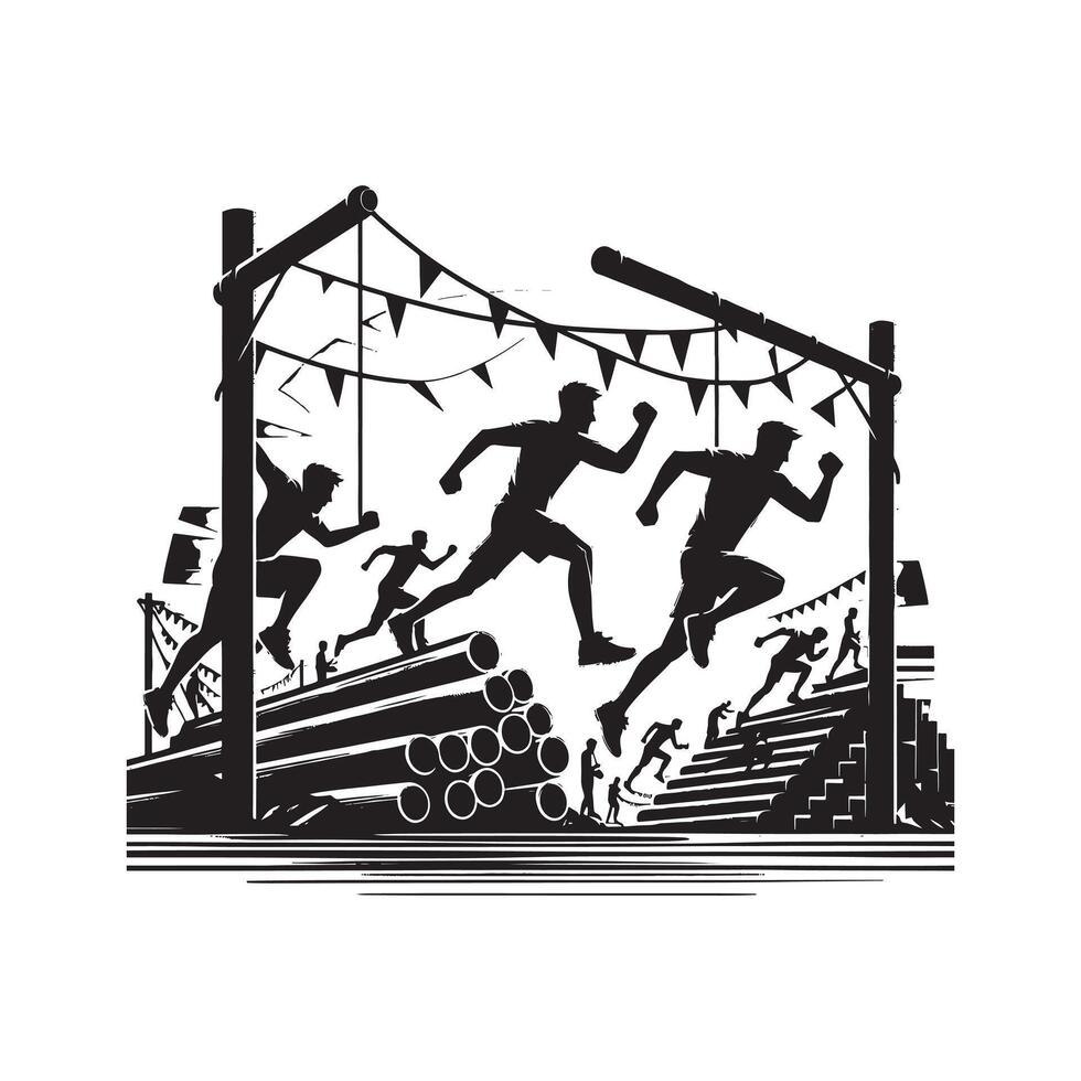 Black Silhouette of Obstacle Race Runner vector