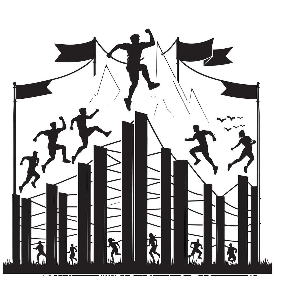 Black Silhouette of Obstacle Course Runner vector