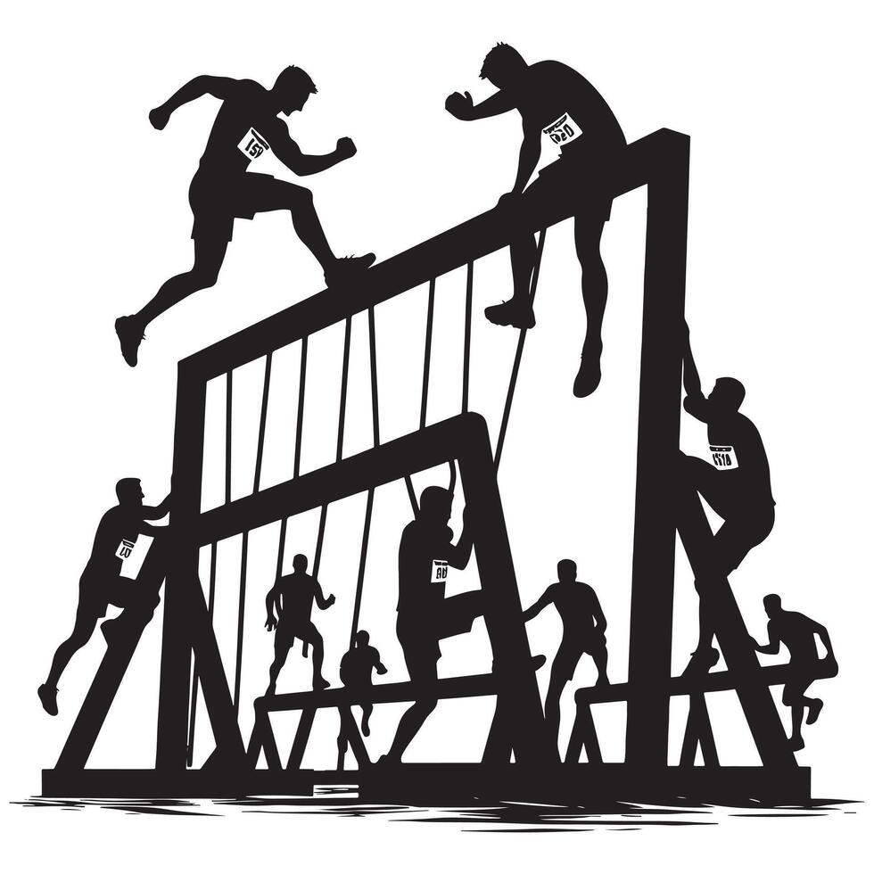 Flat Silhouette of Obstacle Race Runner vector