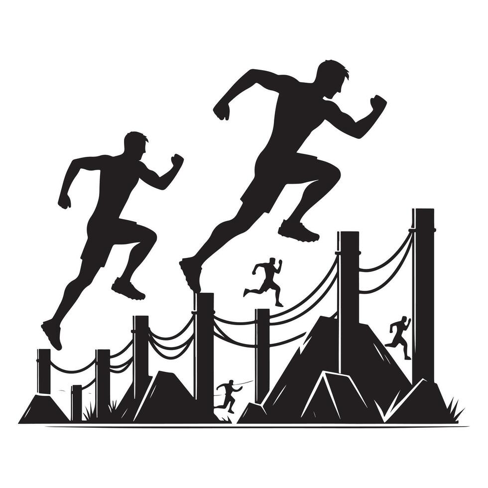 Obstacle Race Athlete in Action Silhouette vector