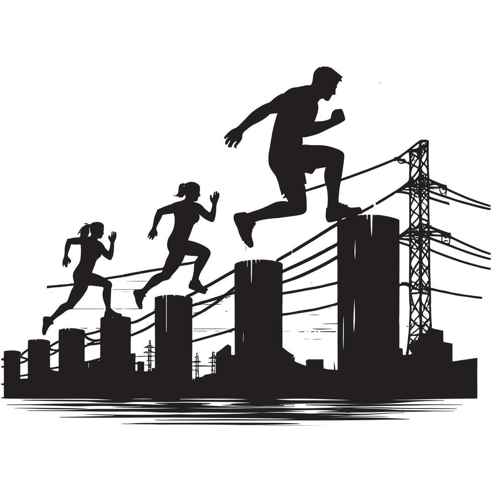Black Silhouette of Obstacle Race Participant vector