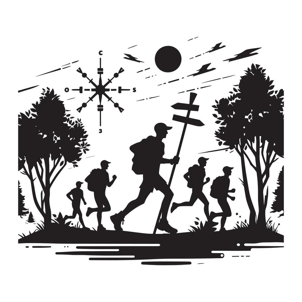 Dynamic Silhouette of Orienteering Sports Action vector