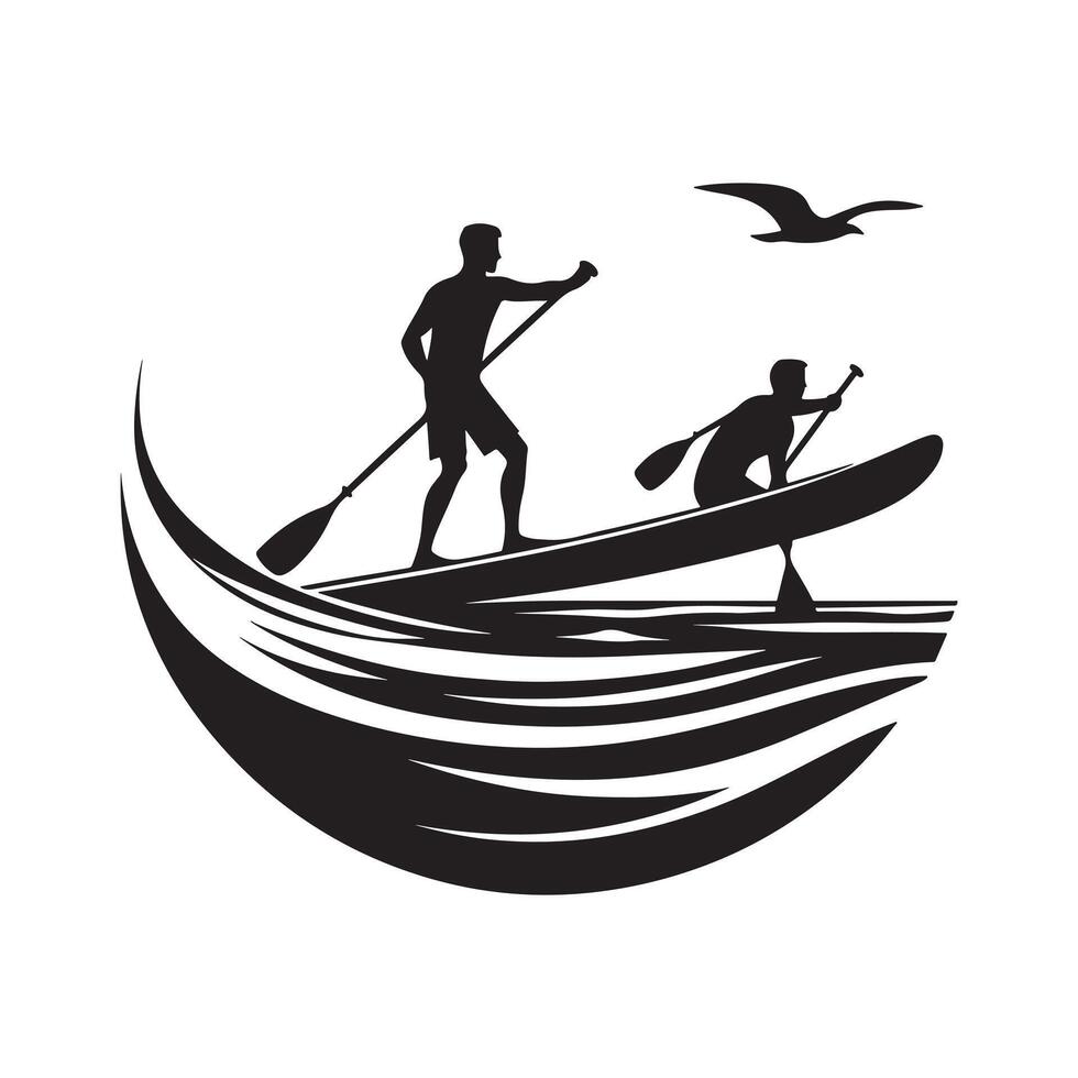 Black Silhouette of Paddle Boarder with Paddle vector