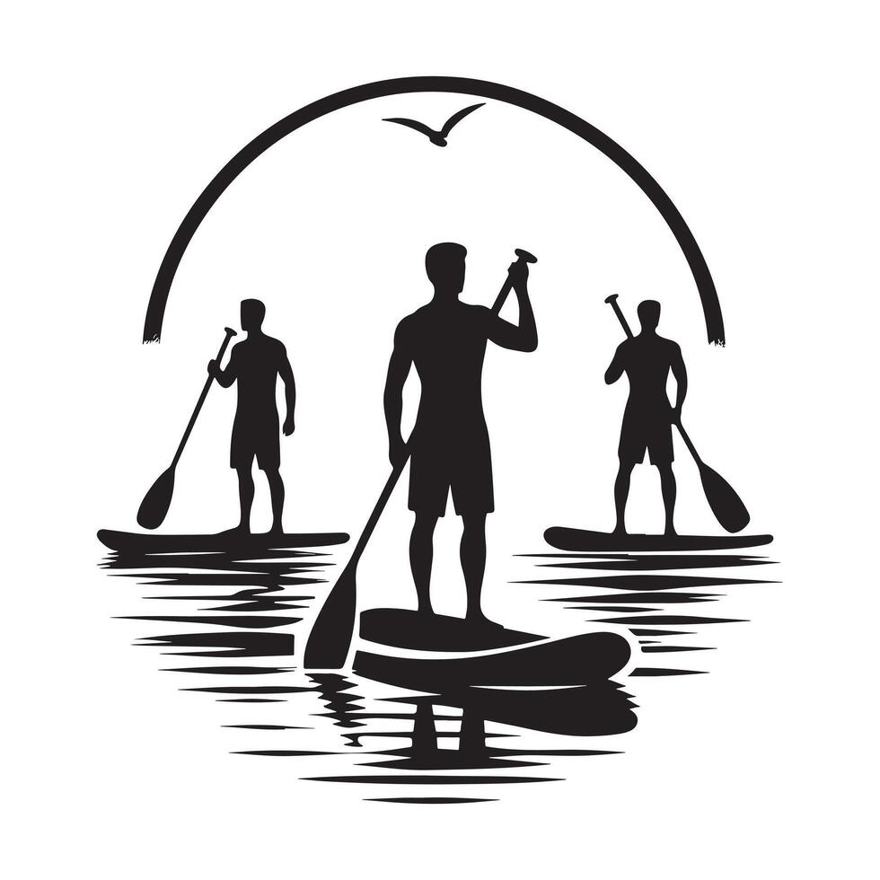 Silhouette of Paddle Boarding in the Sea vector