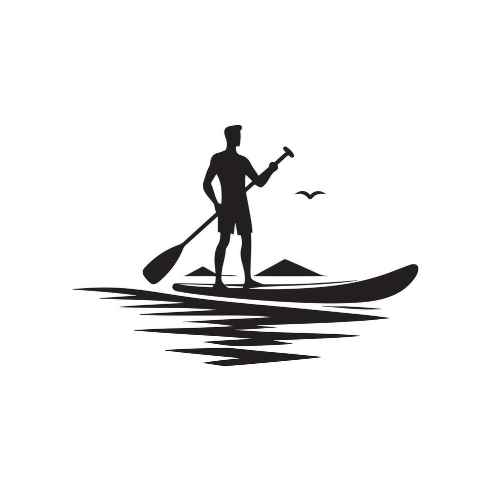Silhouette of Paddle Boarding in Action vector