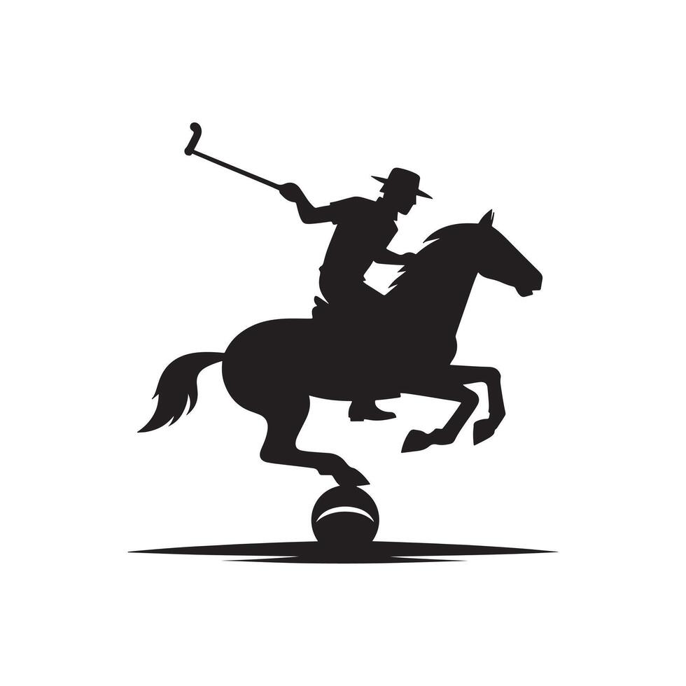 Black Silhouette of Polo Player in Action vector