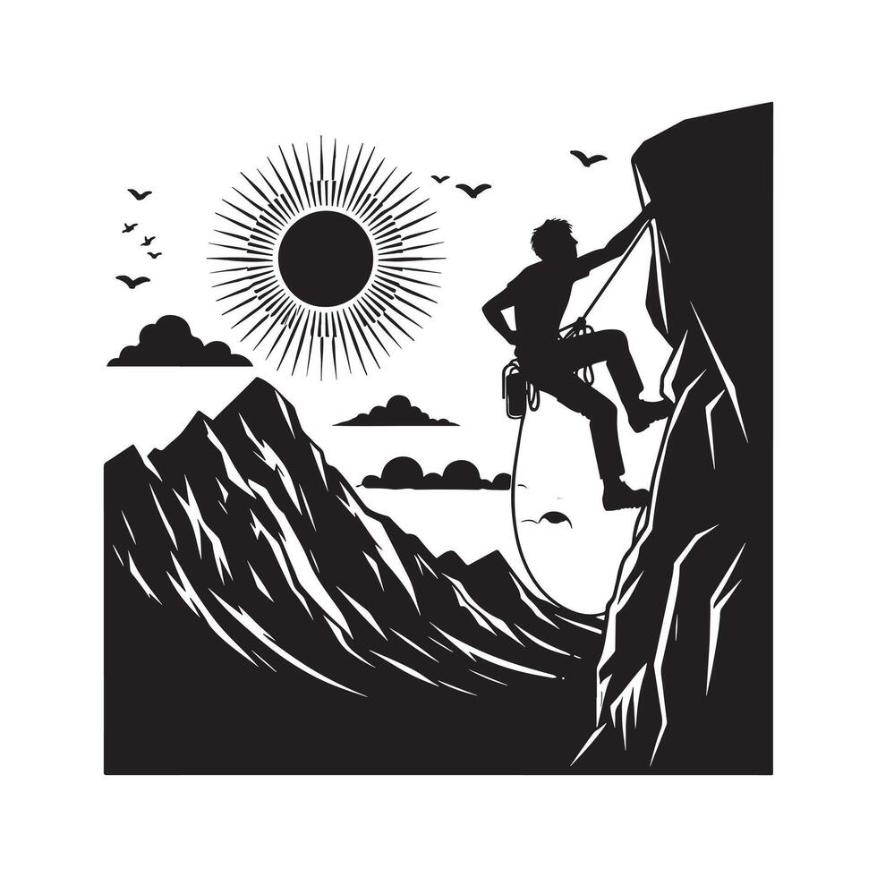 Silhouette of Rock Climber vector