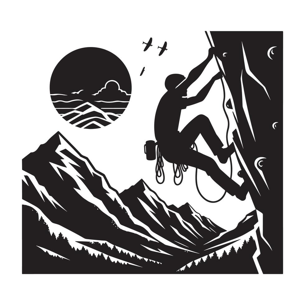 Rock Climber Black Silhouette on White Background vector