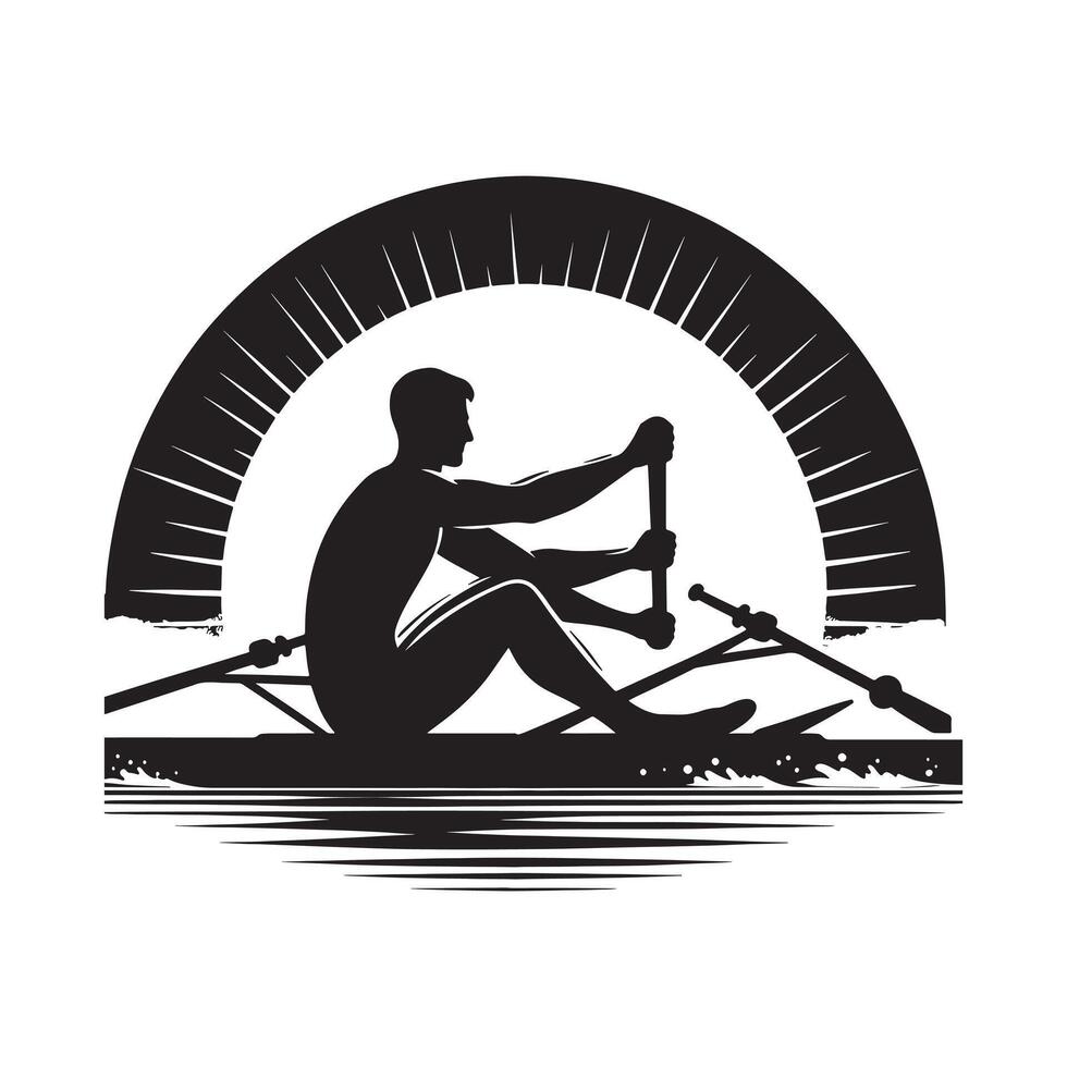 Rowing Athlete in Action Silhouette vector