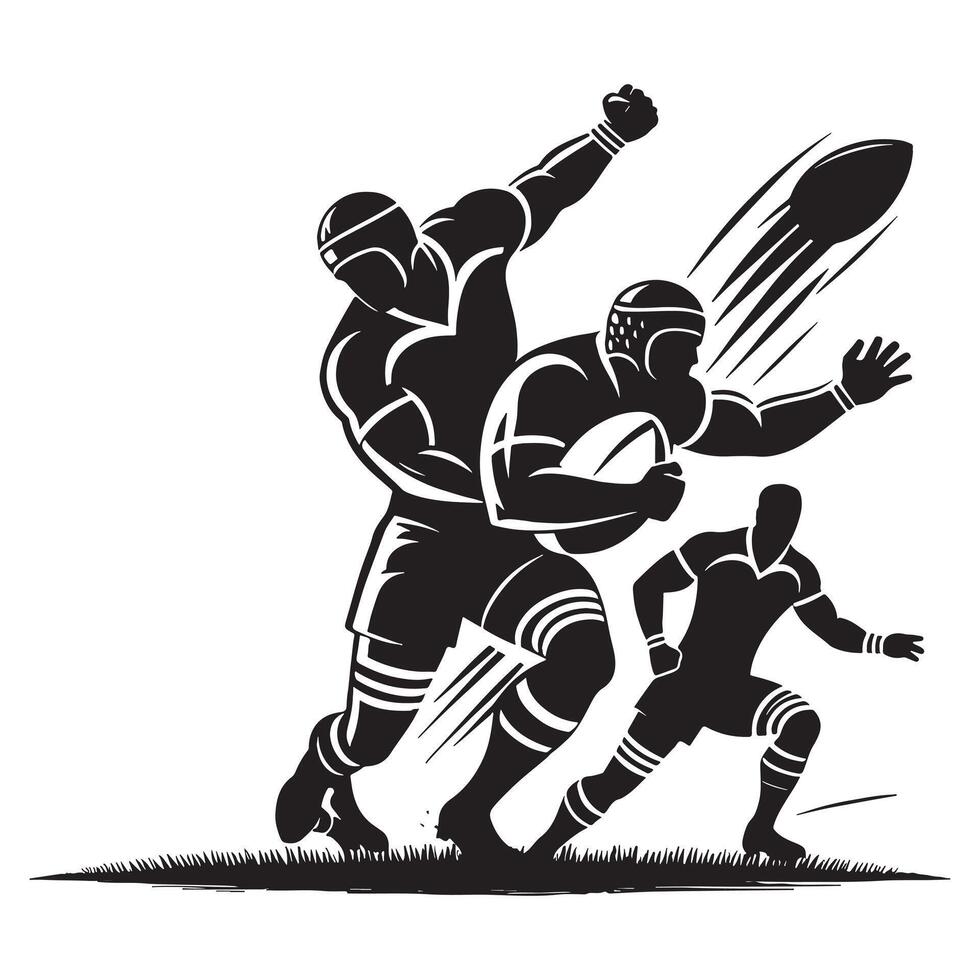 Black Silhouette of Rugby Player in Action vector
