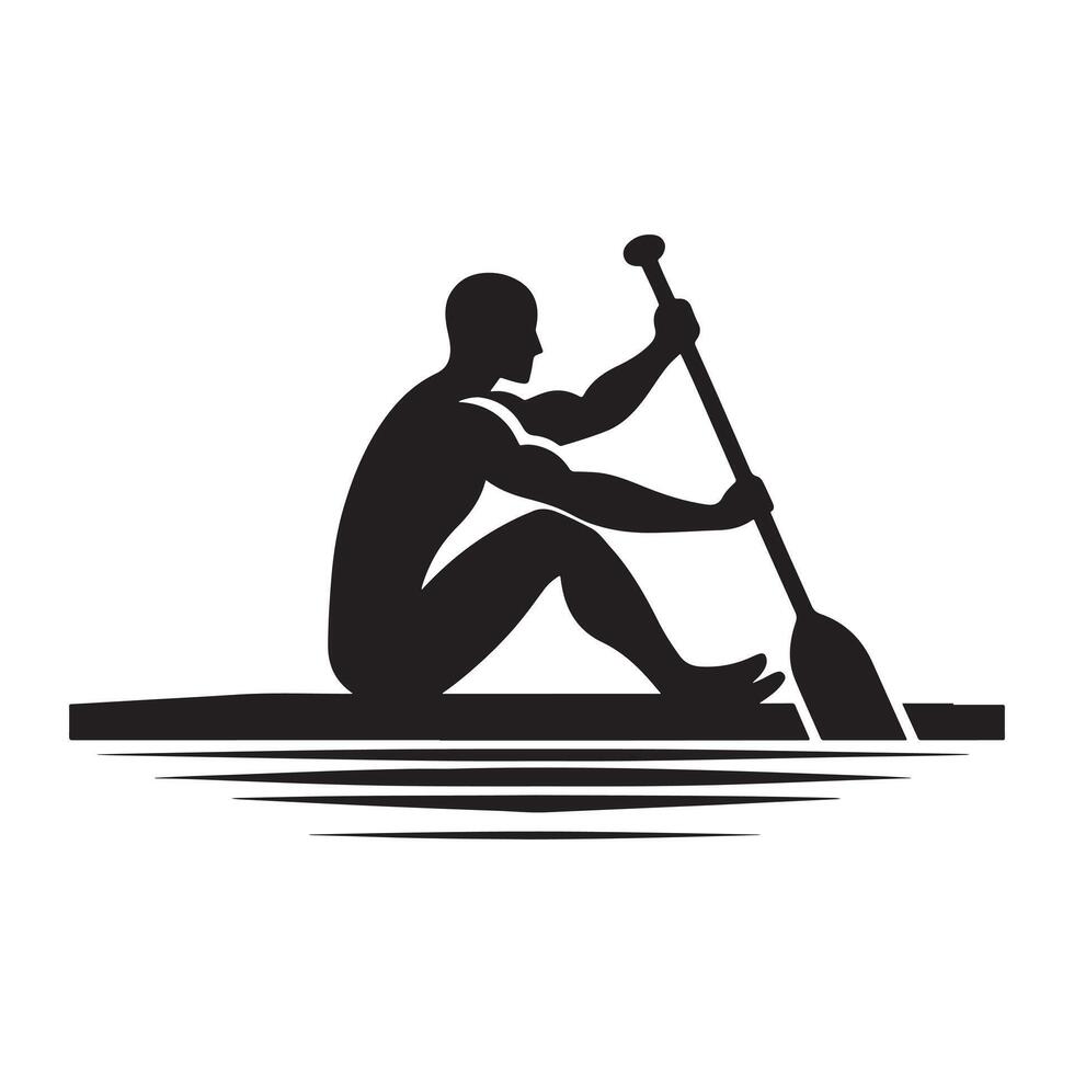 Black Silhouette of Rowing Action vector