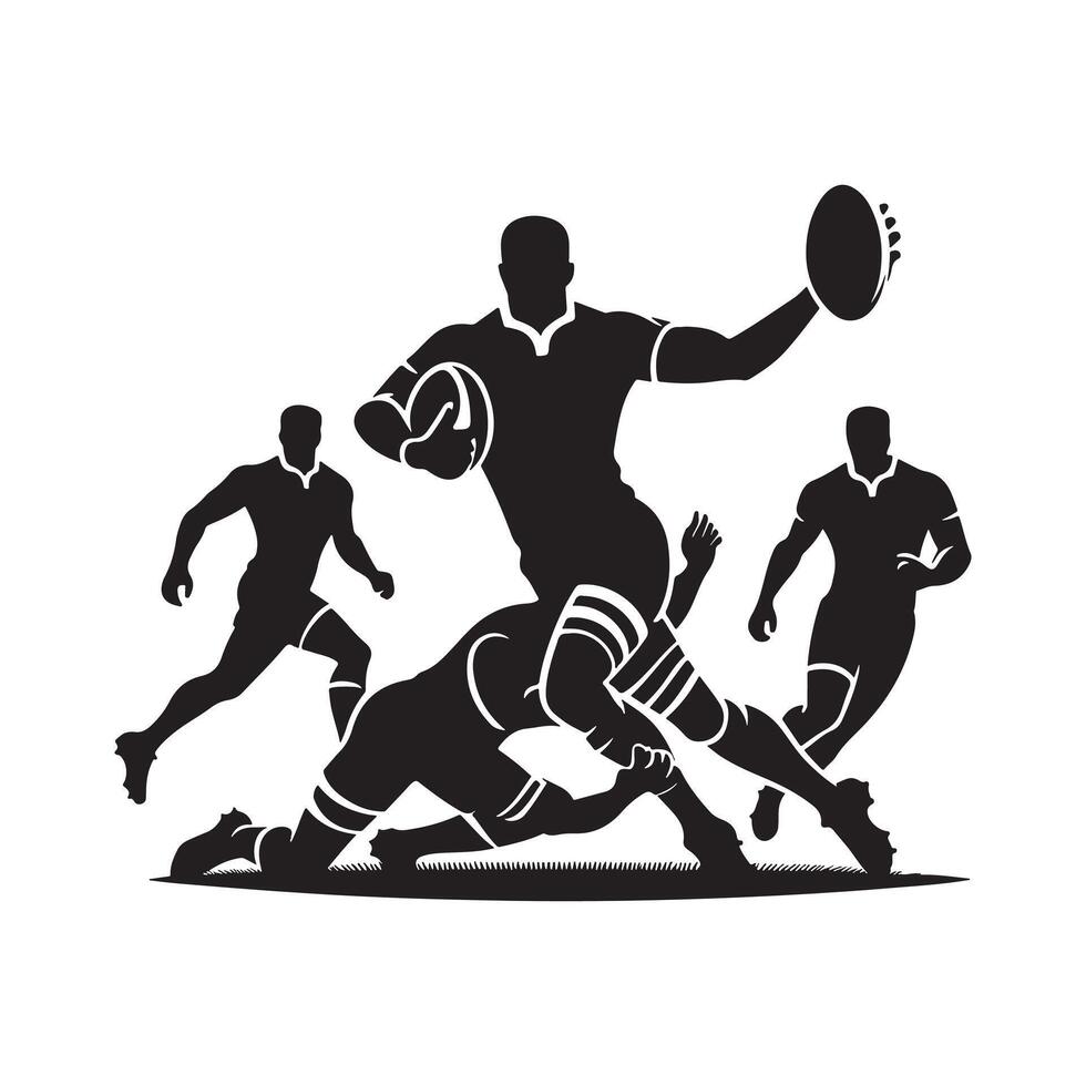 Black Silhouette of Rugby Player Tackling vector