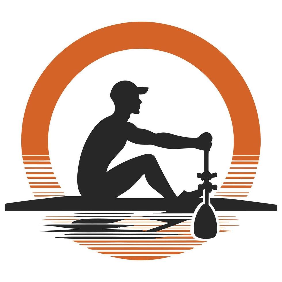 Rowing Action Silhouette in Black vector