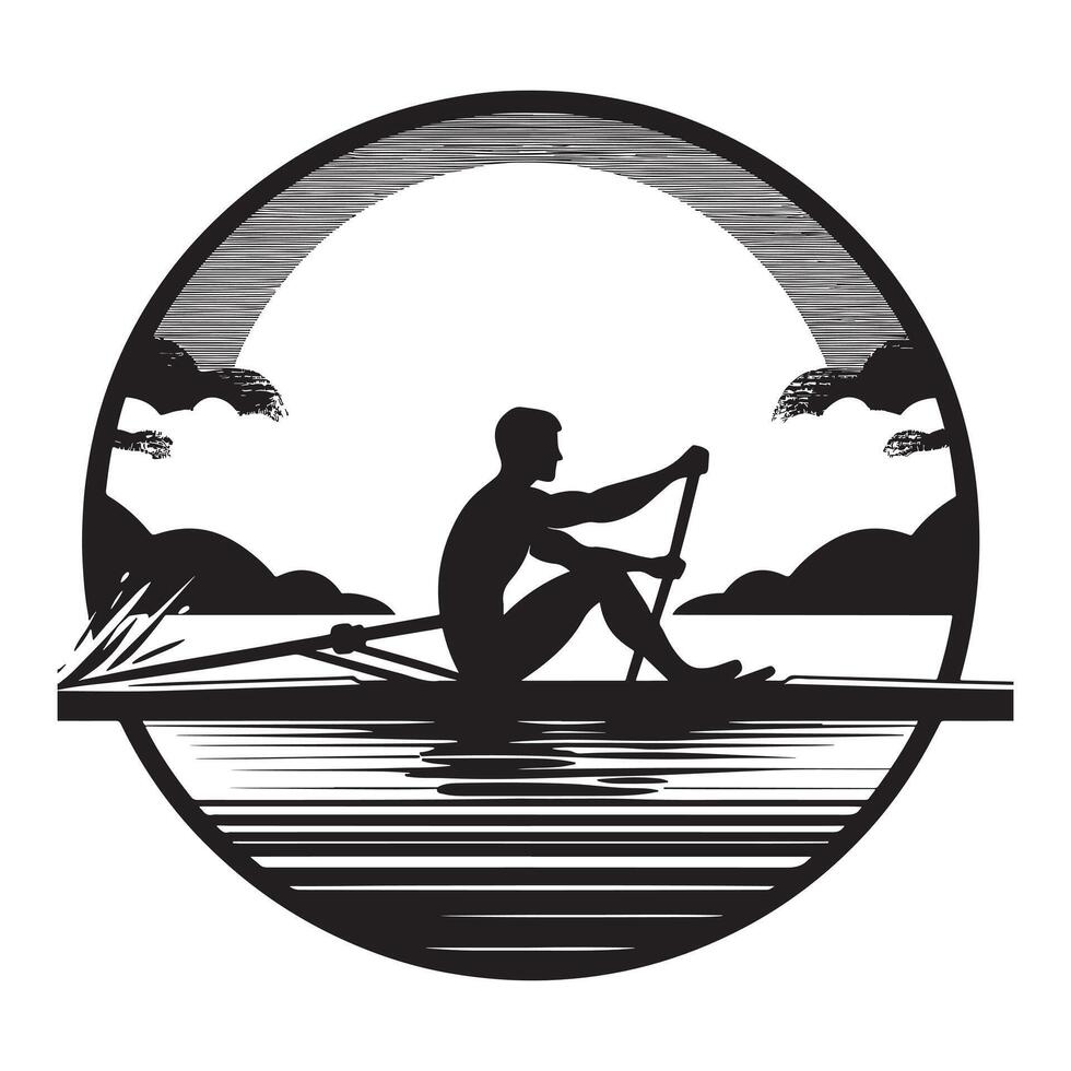 Black Silhouette of Rowing Athlete vector