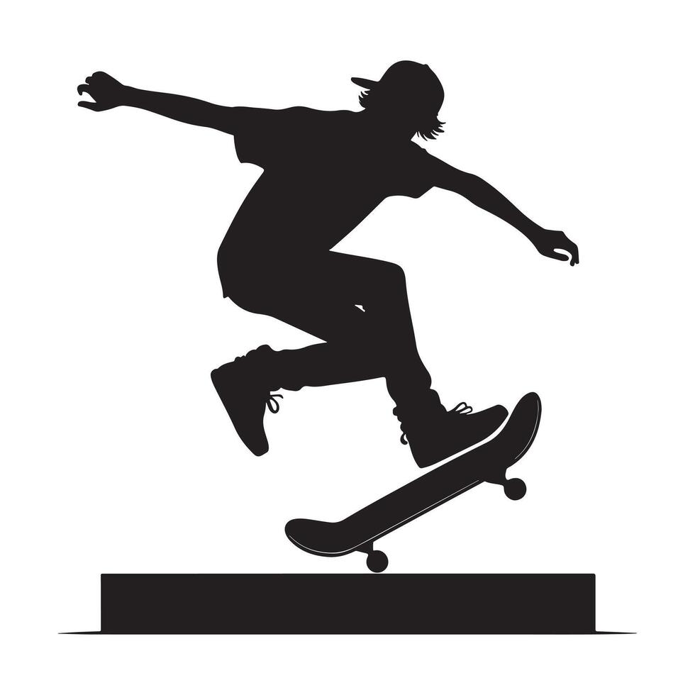 Skateboarder Mid Trick silhouette on white background vector