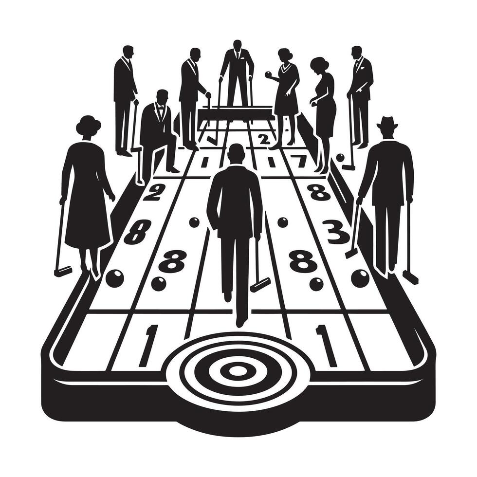 Black Silhouette of Shuffleboard Player Sliding vector