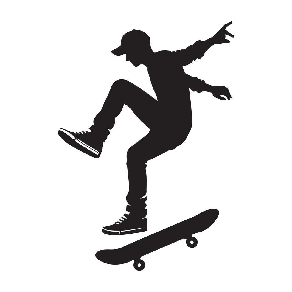 Action Shot of Skateboarder in Mid-Air vector