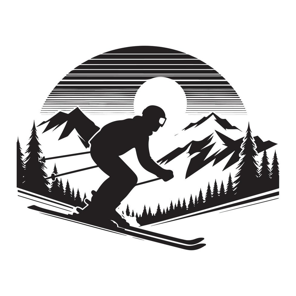 Skiing Silhouette on White Background vector