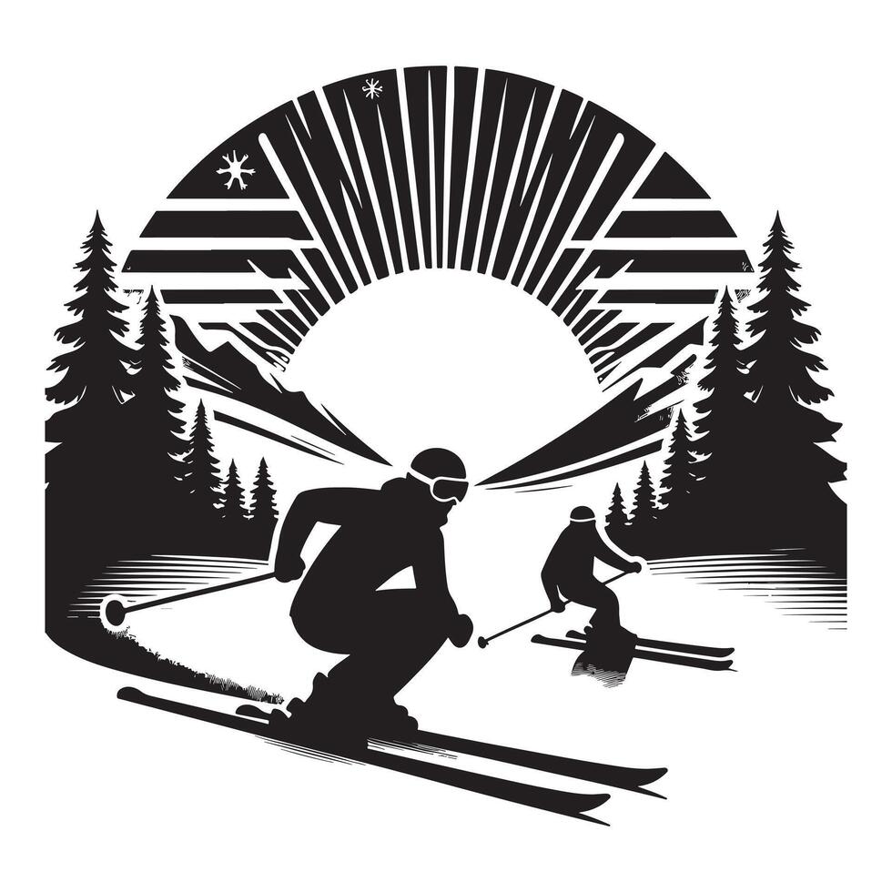 Dynamic Skiing Silhouette on White Background vector
