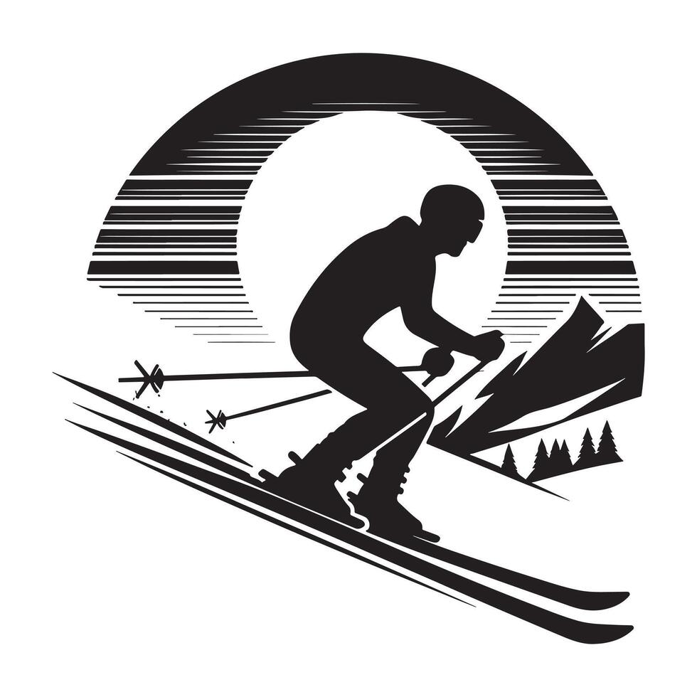 Silhouette of Skier on White Background vector