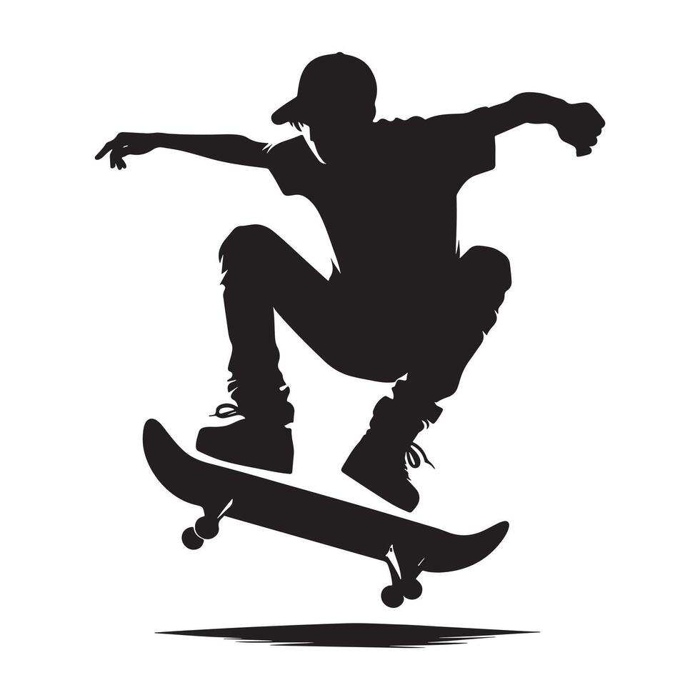 Skateboarding Silhouette Mid Jump on White Background vector