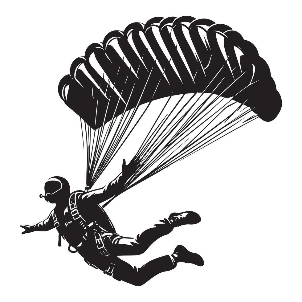 Black Skydiver Silhouette Falling on White Background vector