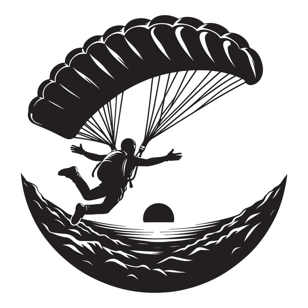 Silhouette of Skydiver in Mid-Fall on White Background vector