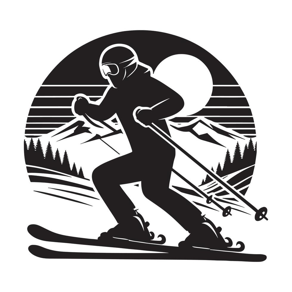Minimalist Silhouette of Skier on Slopes vector