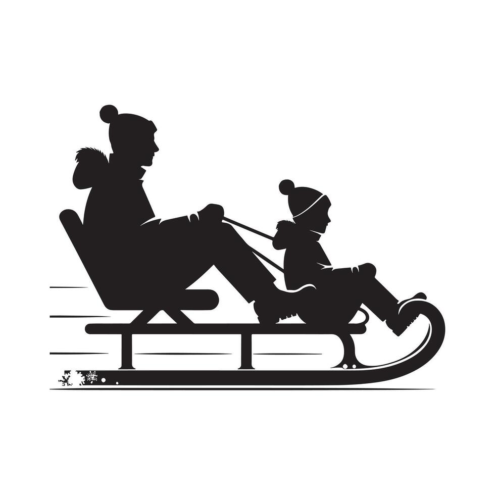 Action Shot of Sledding Silhouette on White Background vector