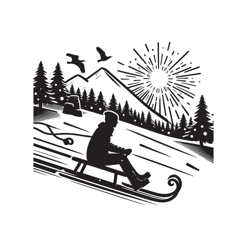 Exciting Sledding Silhouette on White Background vector