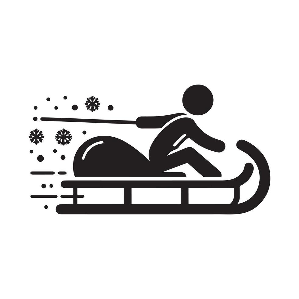 Winter Sledding Silhouette on White Background vector