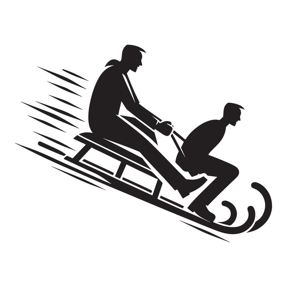Winter Fun Sledding Silhouette on White Background vector