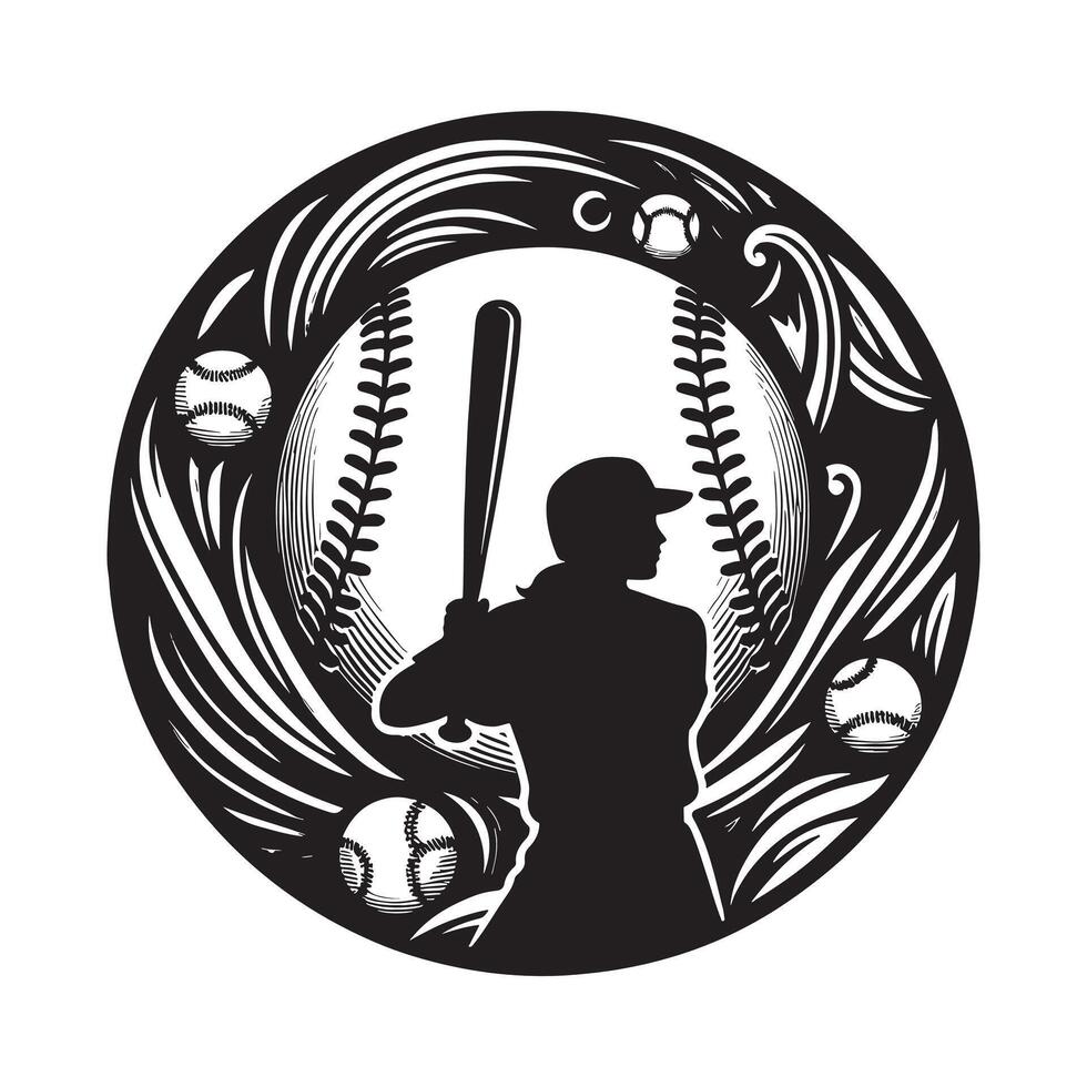 Softball Catching Silhouette on White Background vector