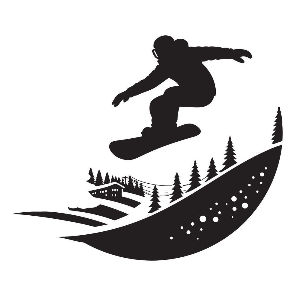 Snowboarding Action Silhouette on White Background vector