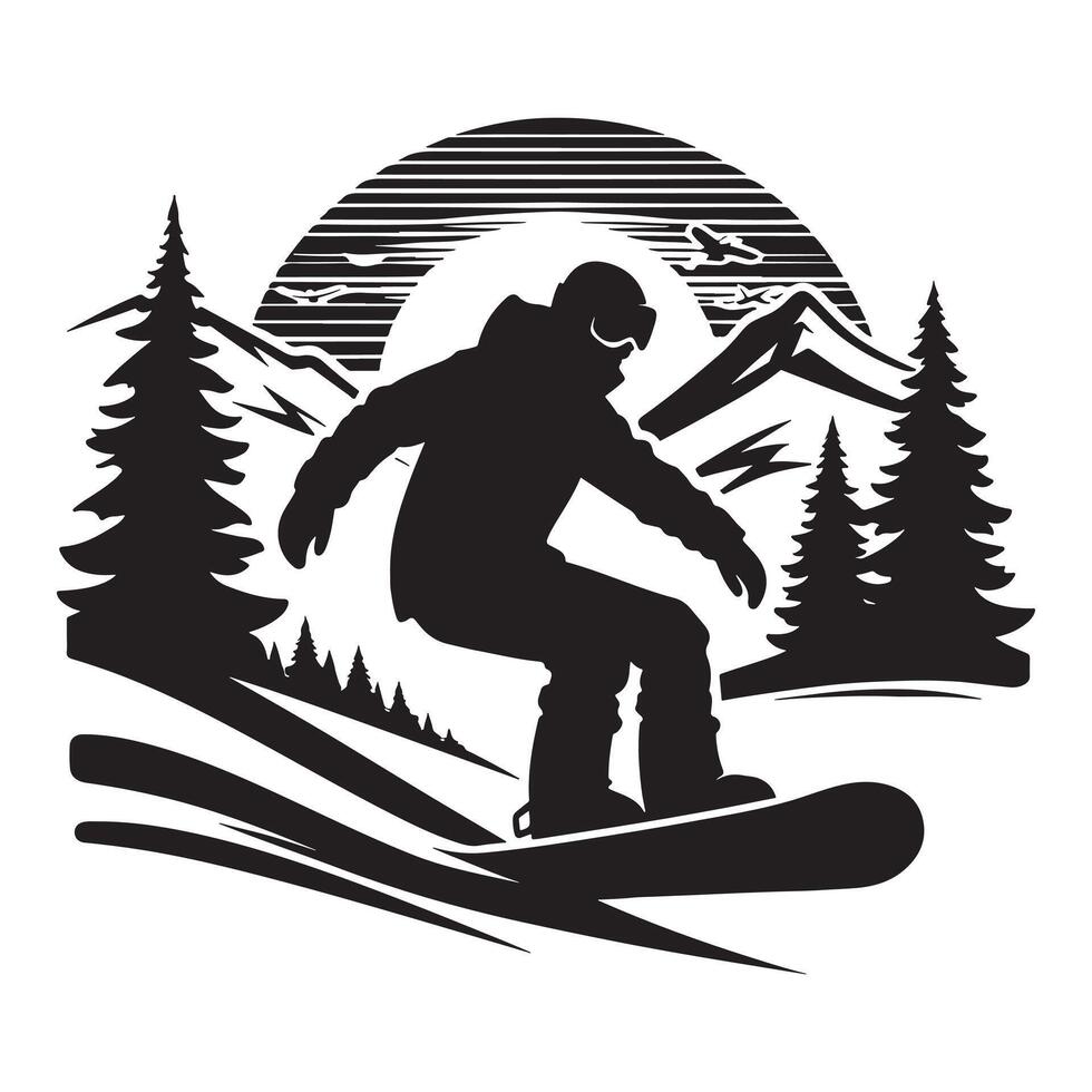Action Snowboarding Silhouette on White Background vector