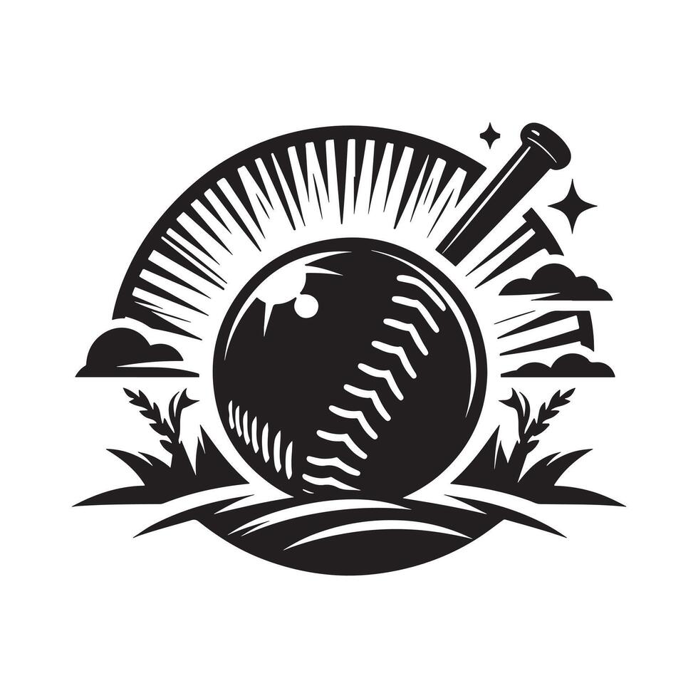 Softball Batting Silhouette on White Background vector
