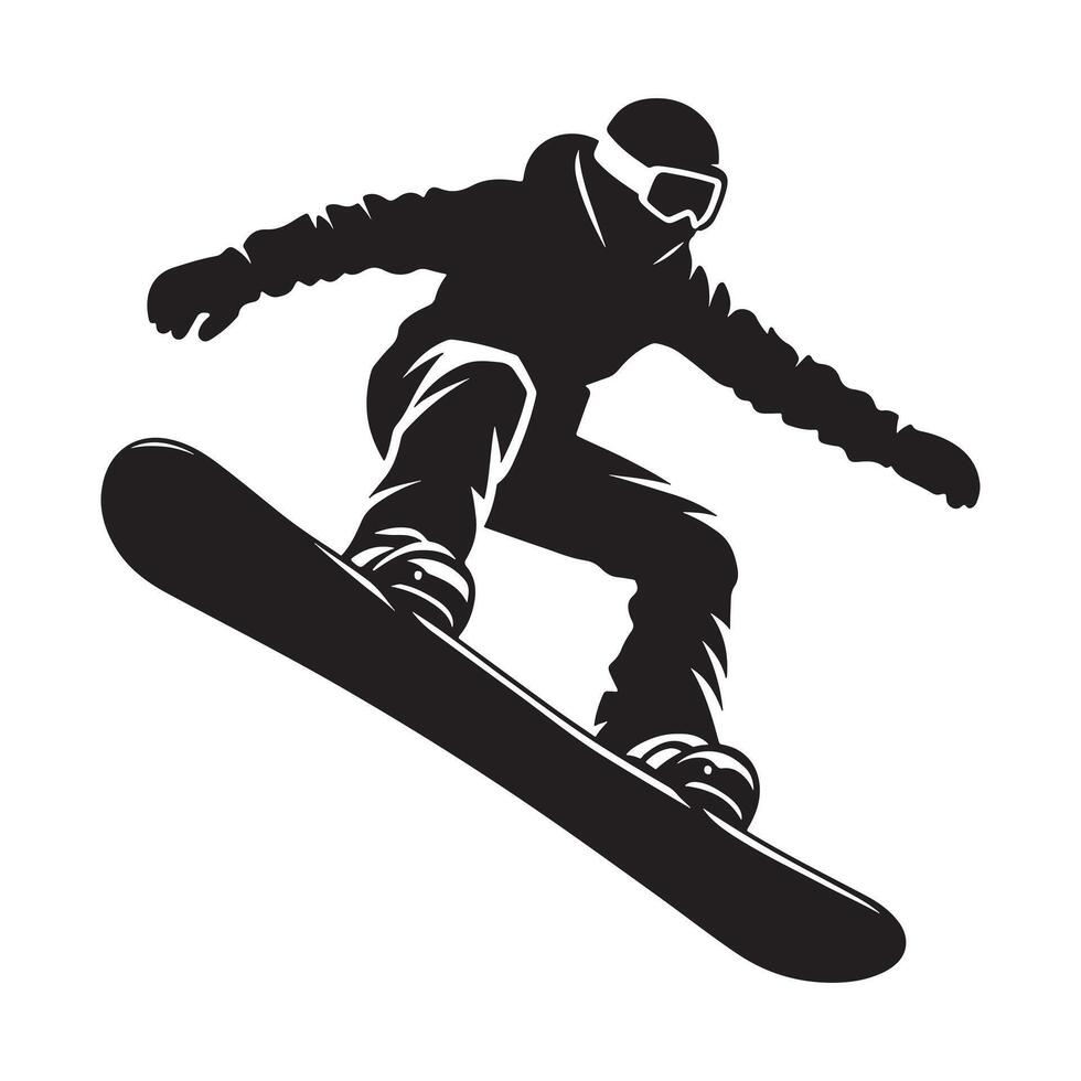 Snowboarding Action Silhouette on White Background vector