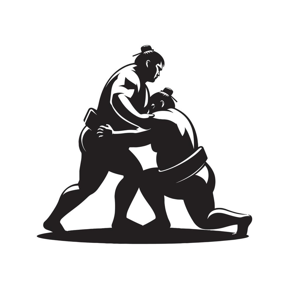 Sumo Wrestling Fighter Silhouette on White Background vector