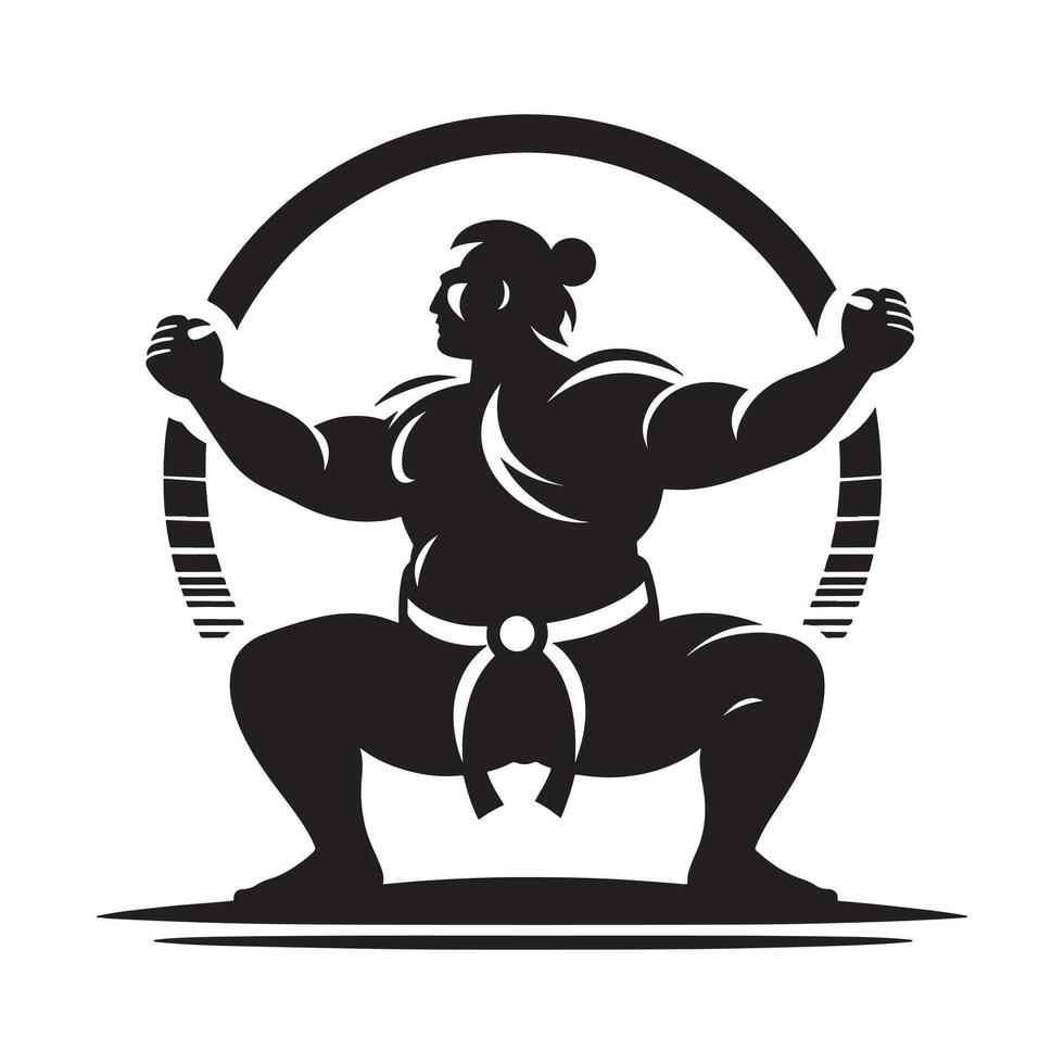 Black Silhouette of Sumo Wrestler on White Background vector