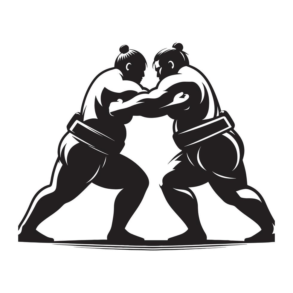 Black Silhouette of Sumo Wrestling Fighter on White Background vector