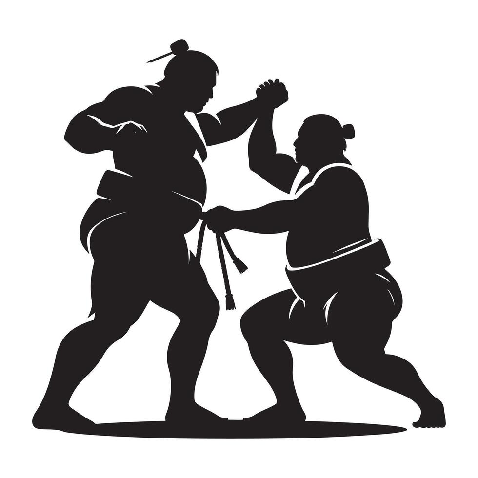 Sumo Wrestler in Action Silhouette on White Background vector