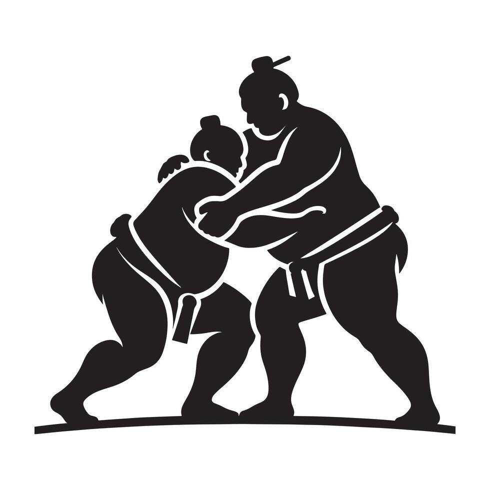 Sumo Wrestling Action Silhouette on White Background vector