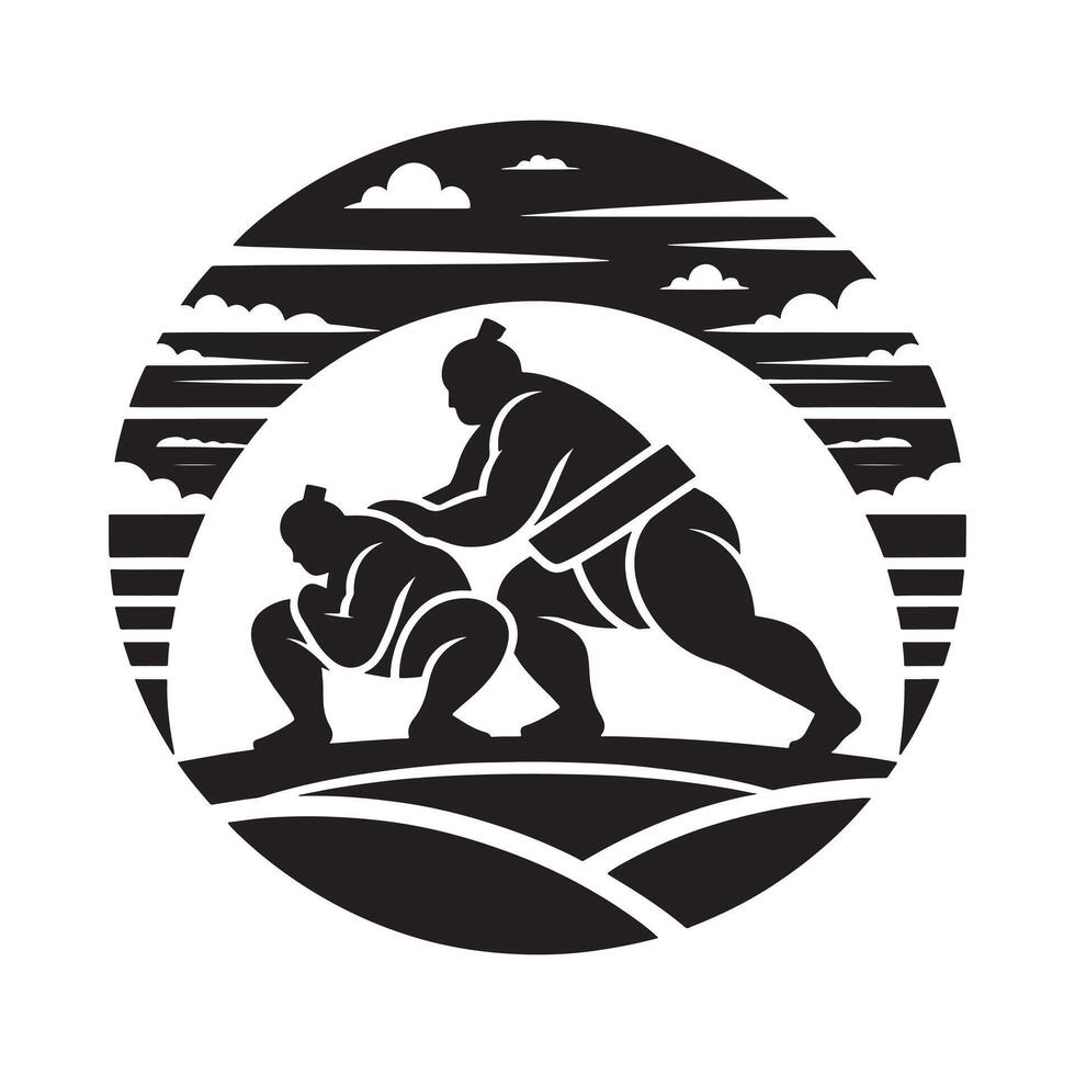 Sumo Wrestling Fight Silhouette in Action on White Background vector
