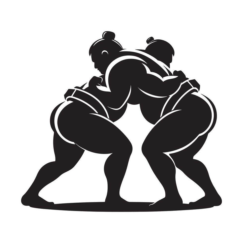 Sumo Wrestling Combat Silhouette on White Background vector
